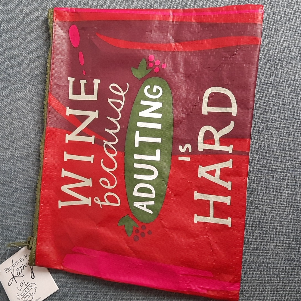 Cosmetic Pouch Bag Zipper Closure Made From Recycled Materials Wine Adulting